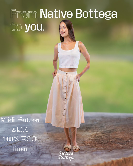 Native Bottega Midi Button Skirt in 100% ECO Linen Certified OEKO-TEX® and Masters of Linen - Natural European Style