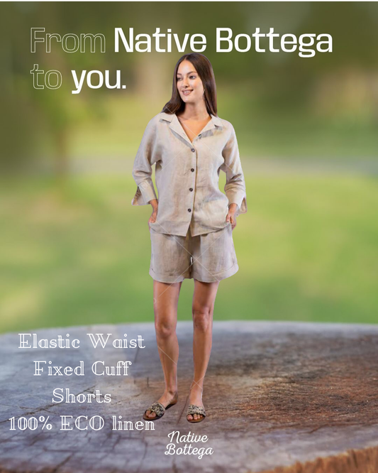 Native Bottega Elastic Waist Fixed Cuff Shorts in 100% ECO Linen Certified OEKO-TEX® and Masters of Linen - Natural European Style